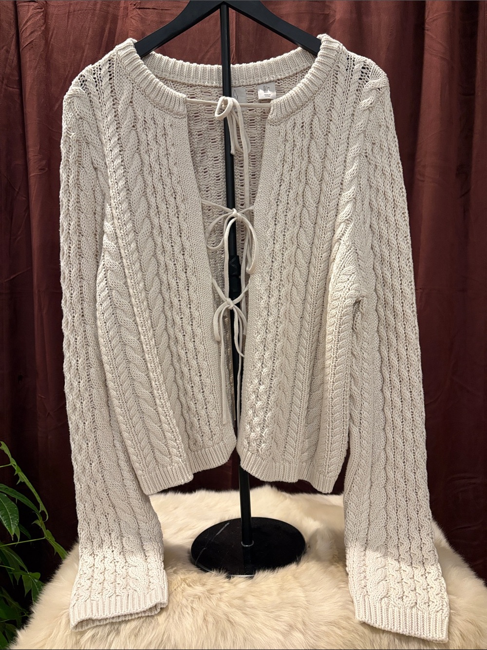 Joie Cream Cable Knit Tie-Front Cardigan 100% Cotton